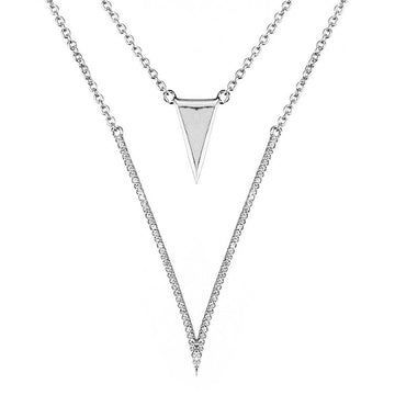 Kenturay Fine Fashion Jewelry-Necklace Necklace / White Stunning High End Layered "V" Necklace and Earrings in Sterling Silver with 5A Cubic Zirconia